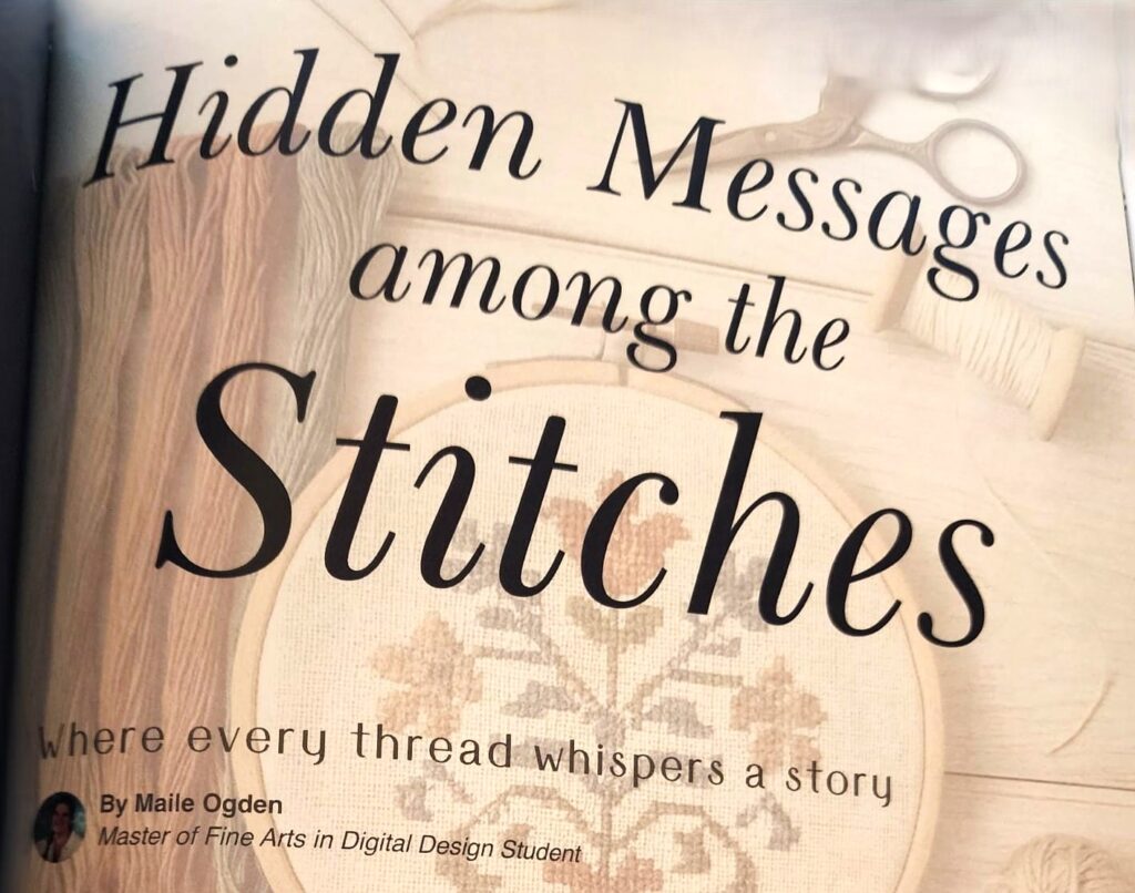 Hidden messages among the stitches, artboard magazine, Maile Ogden