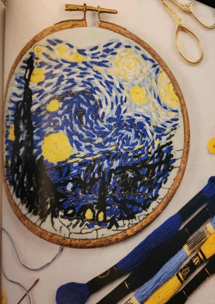 Van Gogh in stitches, hand embroidered